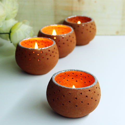 Handcrafted Terracotta Dome Christmas Tealight Holders (Set of 4)