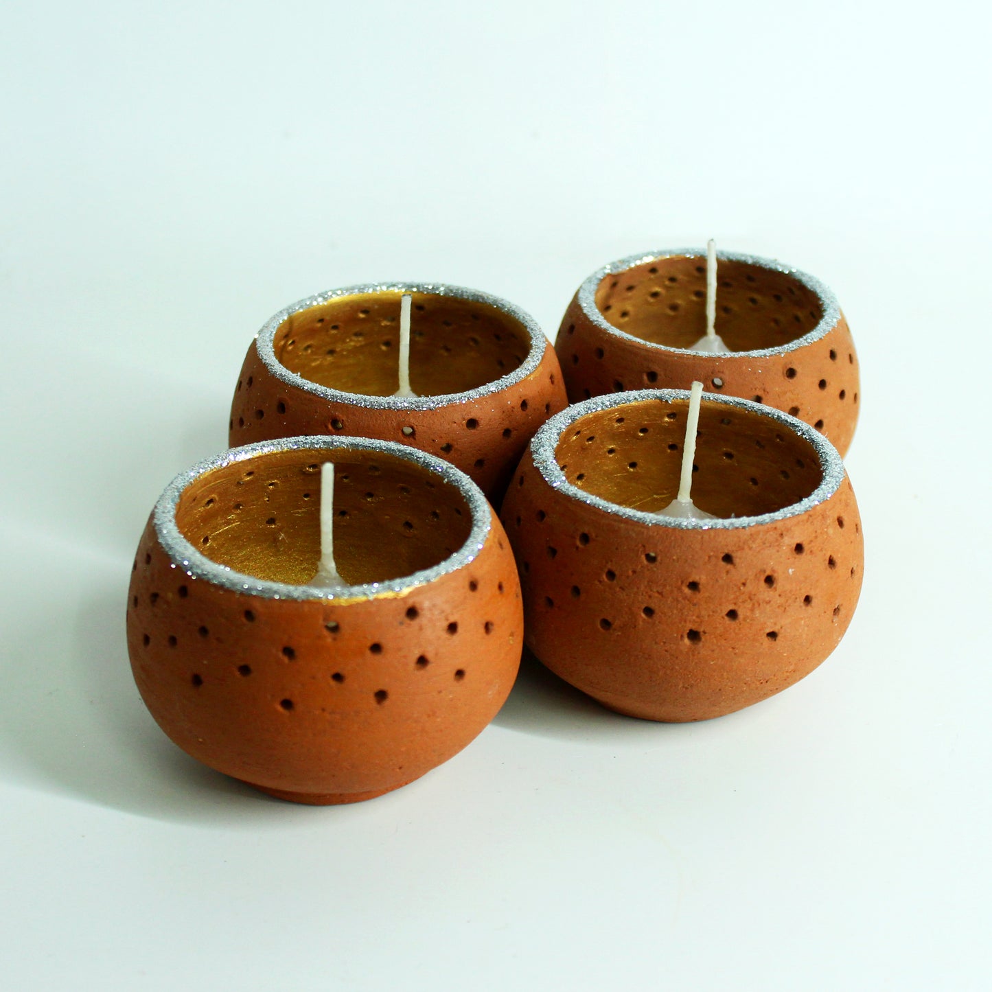 Handcrafted Terracotta Dome Christmas Tealight Holders (Set of 4)