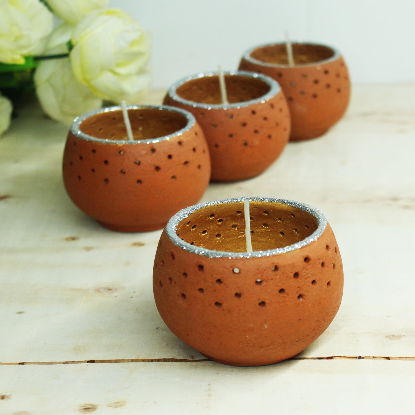 Handcrafted Terracotta Dome Christmas Tealight Holders (Set of 4)