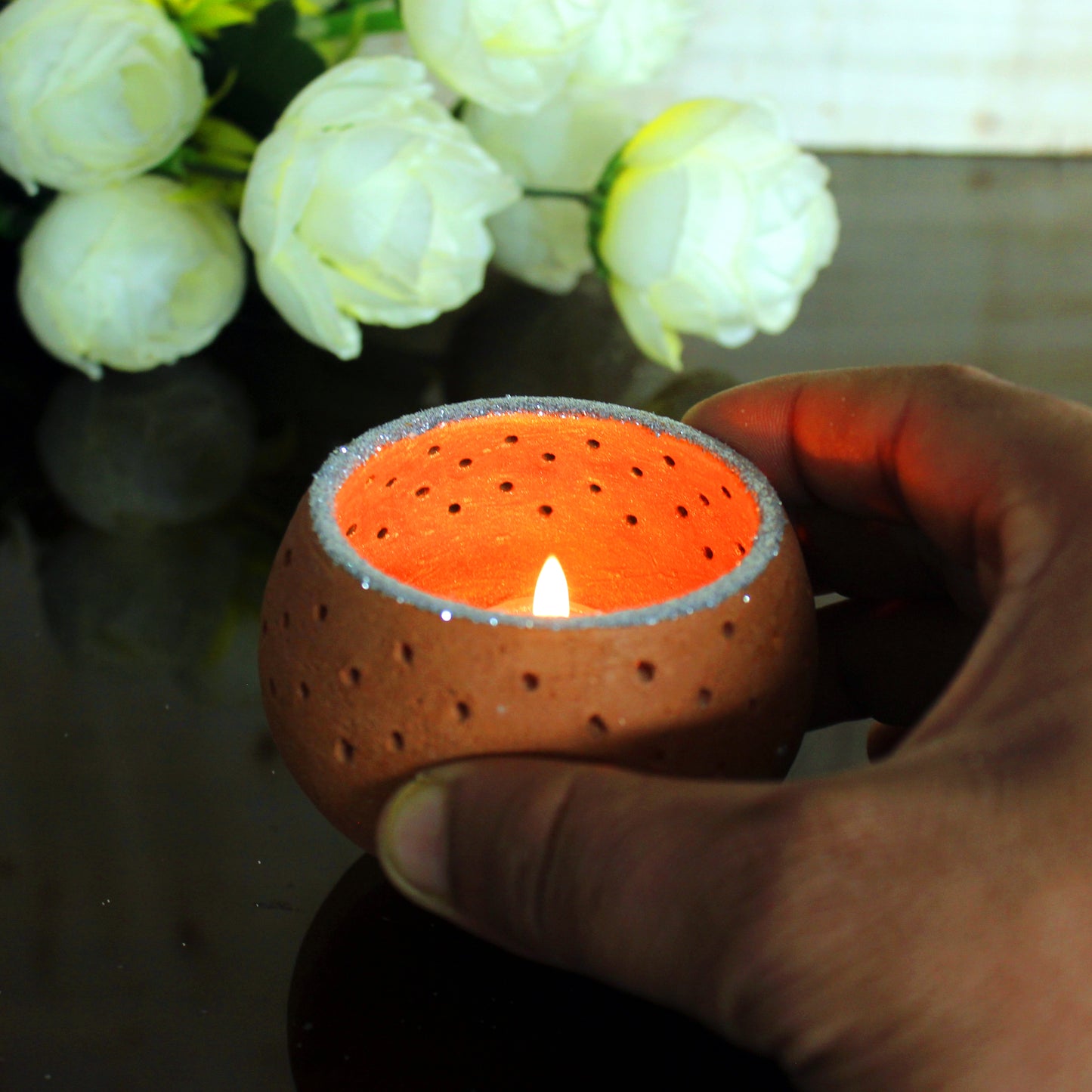 Handcrafted Terracotta Dome Christmas Tealight Holders (Set of 4)