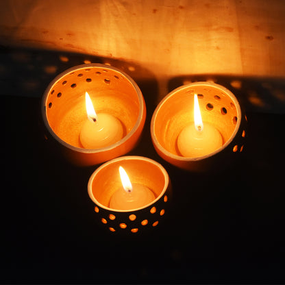 Handcrafted Terracotta "Drum" Candle Pod (Set Of 3)
