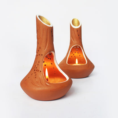 Handcrafted Terracotta "Fountain" Tea Light Holder (Set Of 2)