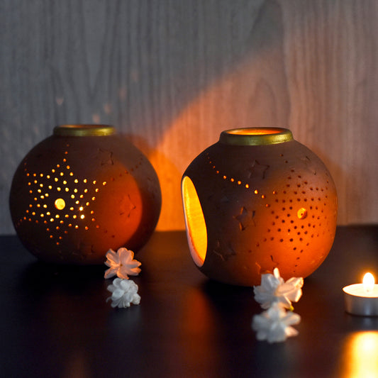 Handcrafted Terracotta "GLO" Candle Holder (Set Of 2)