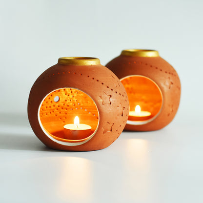 Handcrafted Terracotta "GLO" Candle Holder (Set Of 2)