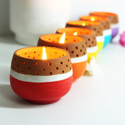 Handcrafted Terracotta "Mini" Tea Light Holder (Multicolour - Set Of 6)