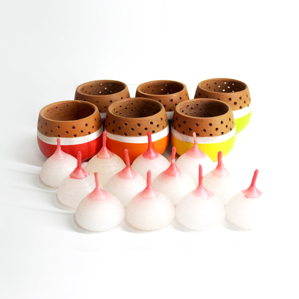 Handcrafted Terracotta "Mini" Tea Light Holder (Multicolour - Set Of 6)