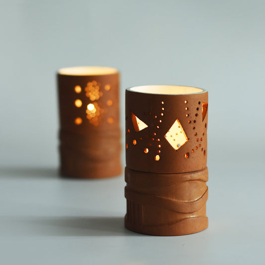 Handcrafted Terracotta "Straw 0.3" Tea Light Holder