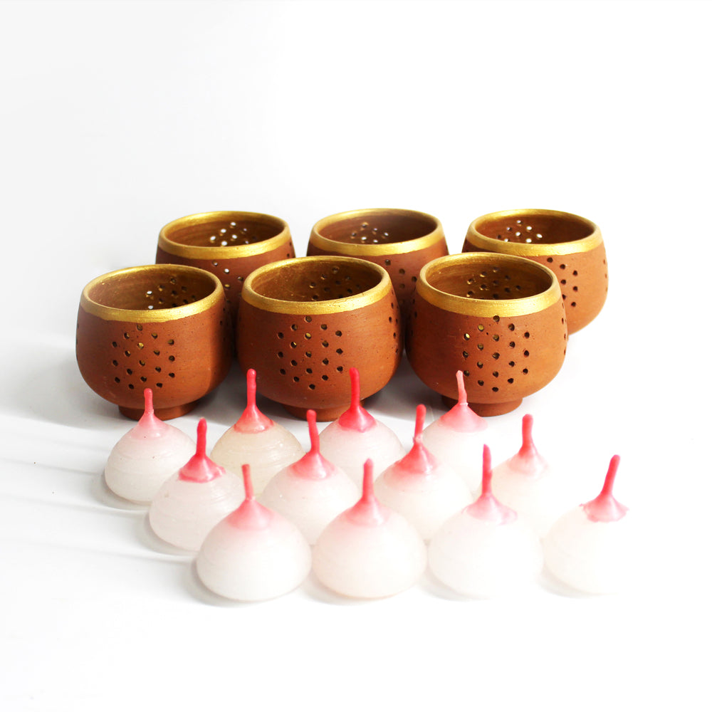 Handcrafted Terracotta "Tub" Tea Light Holder (Set Of 6)