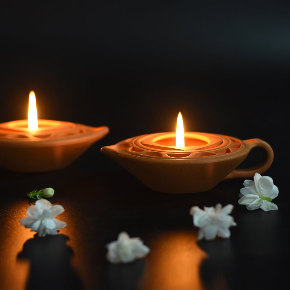 Handcrafted Terracotta "Queen Diya" Candle Holder (Set Of 2)