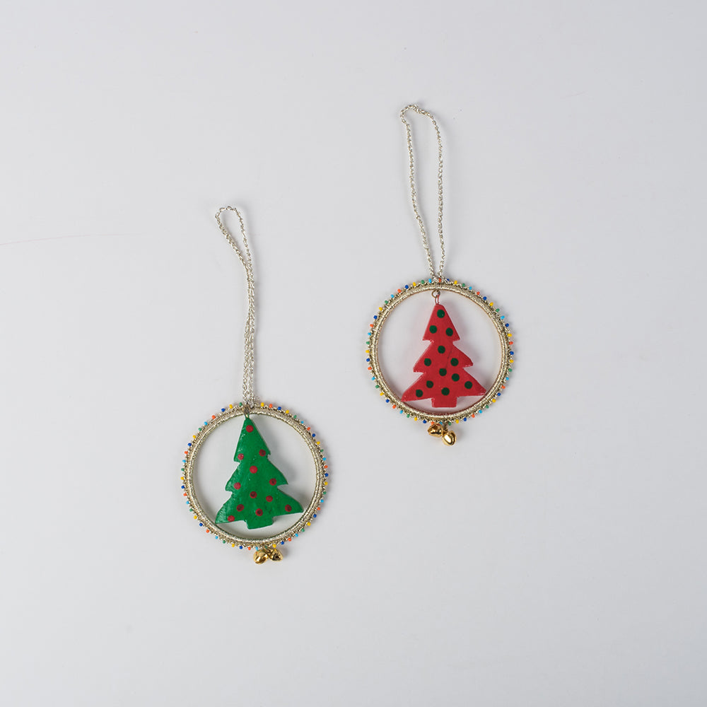 Samoolam Handmade Christmas Tree Decorations ~ Gold Ring Tree (Set of 2)