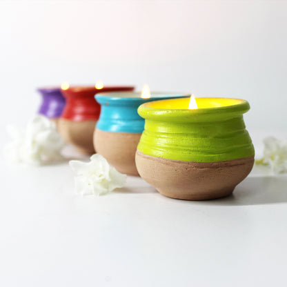 Handcrafted Terracotta "Pot Handi" Candle Holder (Multicolour - Set Of 4)