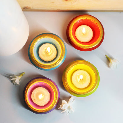Handcrafted Terracotta "Pot Plato" Candle Holder (Multicolour - Set Of 4)