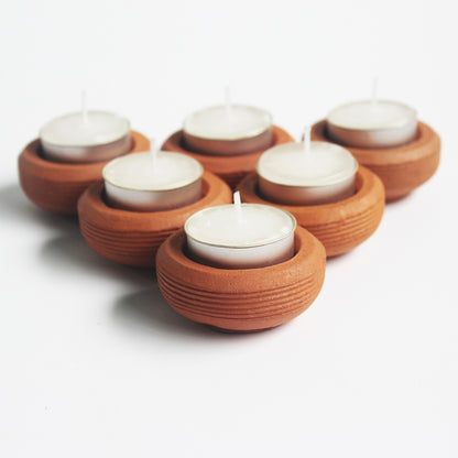 Handcrafted Terracotta "Tab Wheel" Tea Light Holder (Set Of 6)