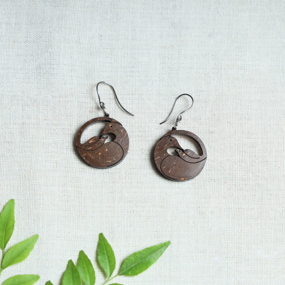 Hand Carved Coconut Wood Earrings