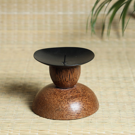 Hand Carved Coconut Wood Kuja Candle Stand
