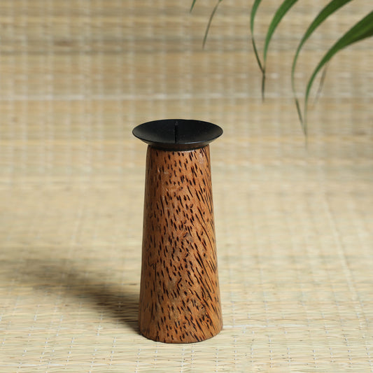 Hand Carved Coconut Wood Candle Stand (Medium)