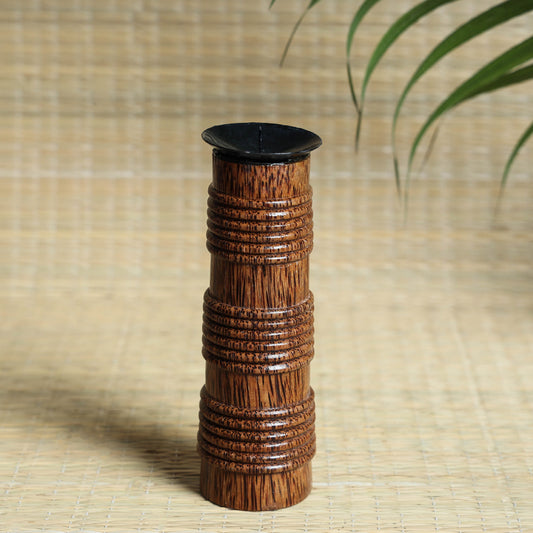 Hand Carved Coconut Wood Candle Stand (Medium)