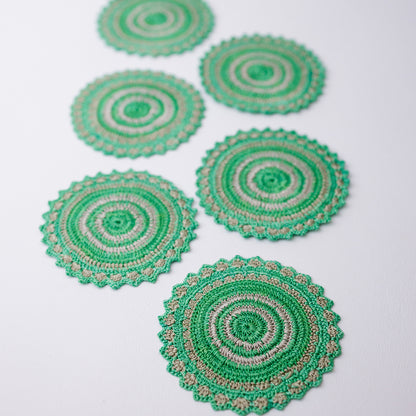 Samoolam Handmade Crochet Table Coasters (Green ~ Set of 6)