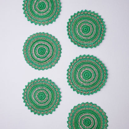 Samoolam Handmade Crochet Table Coasters (Green ~ Set of 6)