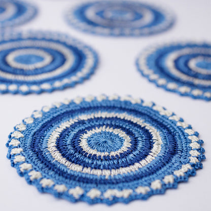 Samoolam Handmade Crochet Table Coasters (Blue ~ Set of 6)