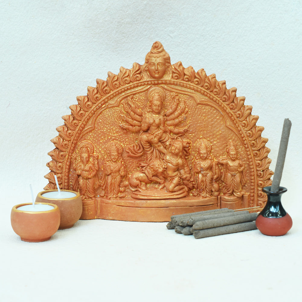 Goddess Durga Family Little Idol : Combo Pack Puja Kit