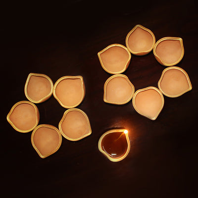 Handcrafted Terracotta Heart Shape Diyas with Cotton Wicks (Set Of 12)