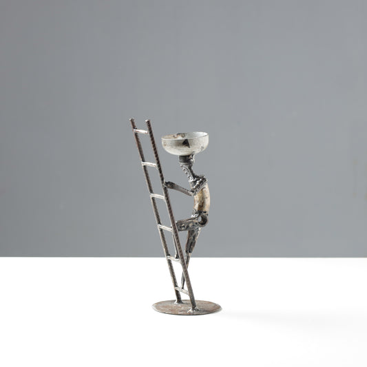 Ladder Man with Basket - Handmade Recycled Metal Sculpture by Debabrata Ruidas
