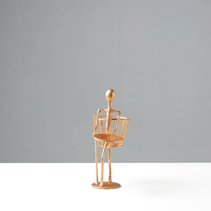 Man with Basket Candle Stand - Handmade Recycled Metal Sculpture by Debabrata Ruidas