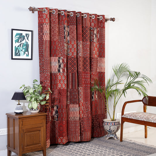 Ajrakh Block Printing Patchwork Cotton Door Curtain (7 x 3 Feet)