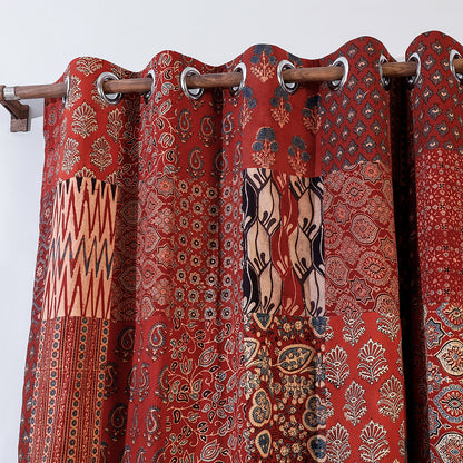 Red - Ajrakh Block Printing Patchwork Cotton Door Curtain (7 x 3 Feet)