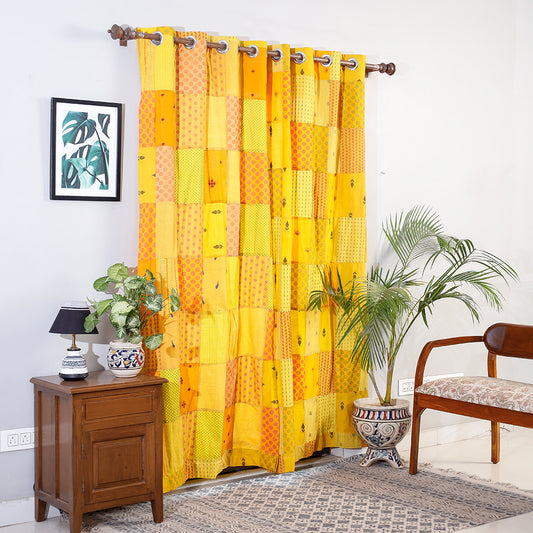 Yellow - Jacquard Patchwork Cotton Door Curtain (7 x 3 Feet)