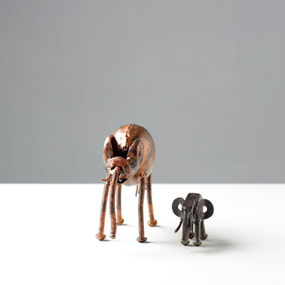 Mother Elephant with Child - Handmade Recycled Metal Sculpture by Debabrata Ruidas