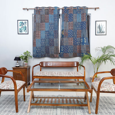 Multicolor - Ajrakh Block Printing Patchwork Cotton Window Curtain (5 x 3 Feet)