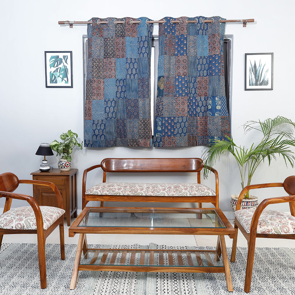 Ajrakh Block Printing Patchwork Cotton Window Curtain