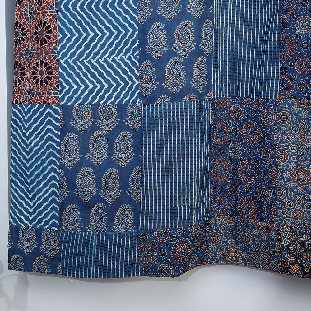 Multicolor - Ajrakh Block Printing Patchwork Cotton Window Curtain (5 x 3 Feet)
