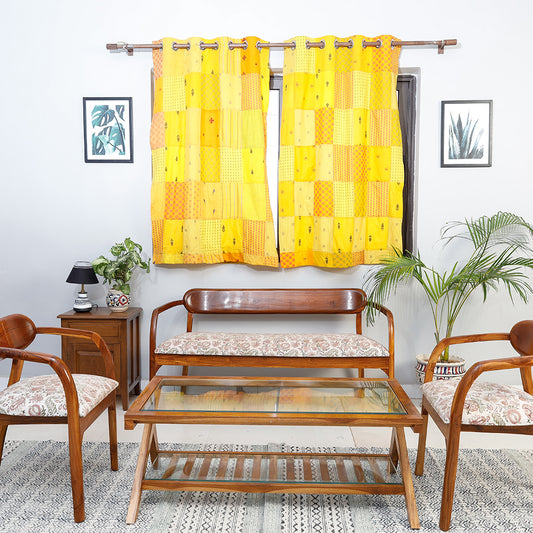 Yellow - Jacquard Patchwork Cotton Window Curtain (5 x 3 Feet)