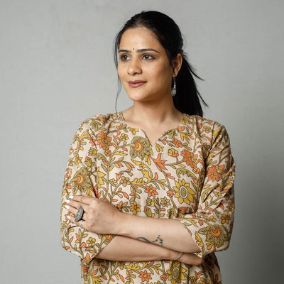 Beige - Kalamkari Printed Cotton Kurta