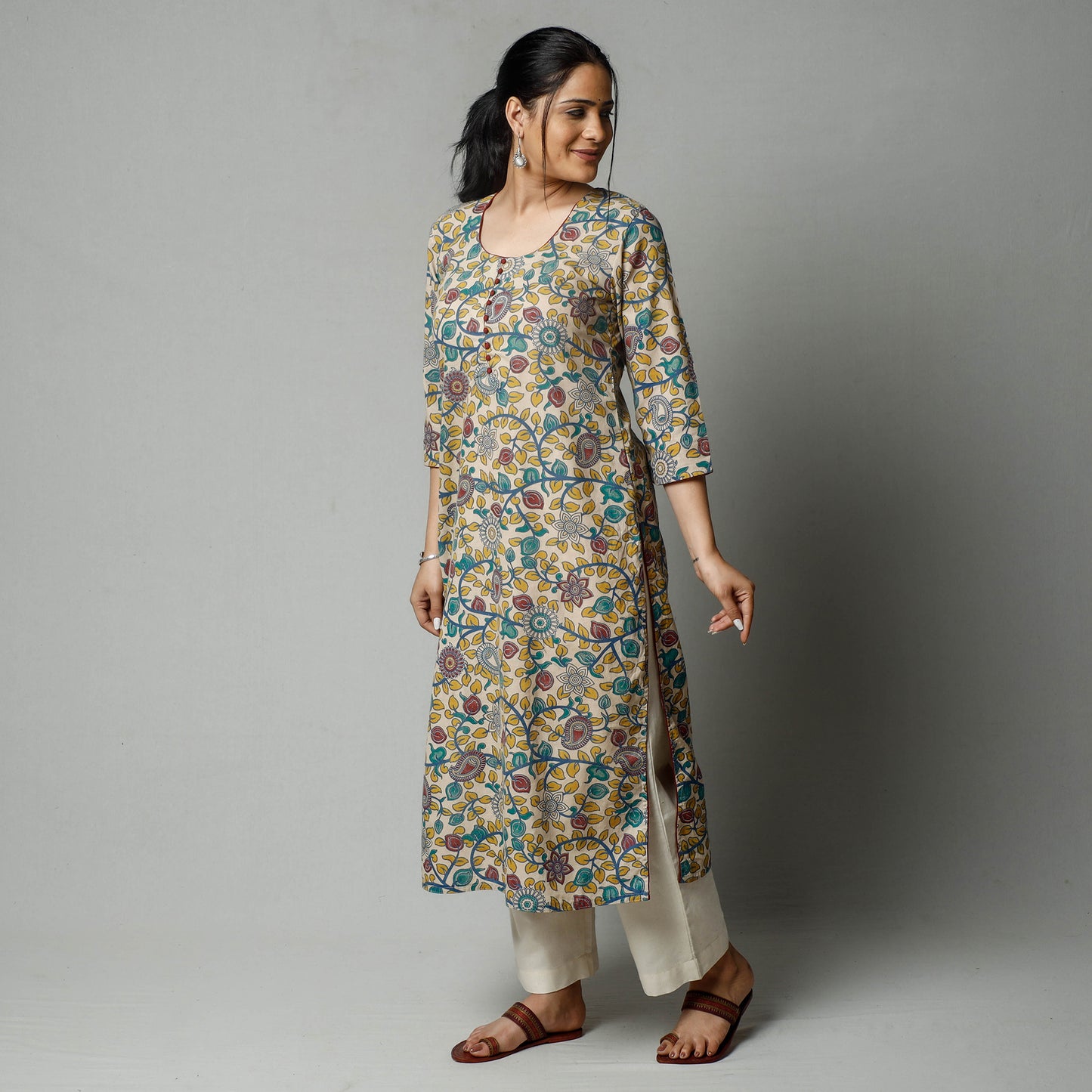 Beige - Kalamkari Printed Cotton Kurta