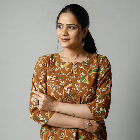 Brown - Kalamkari Printed Cotton Kurta