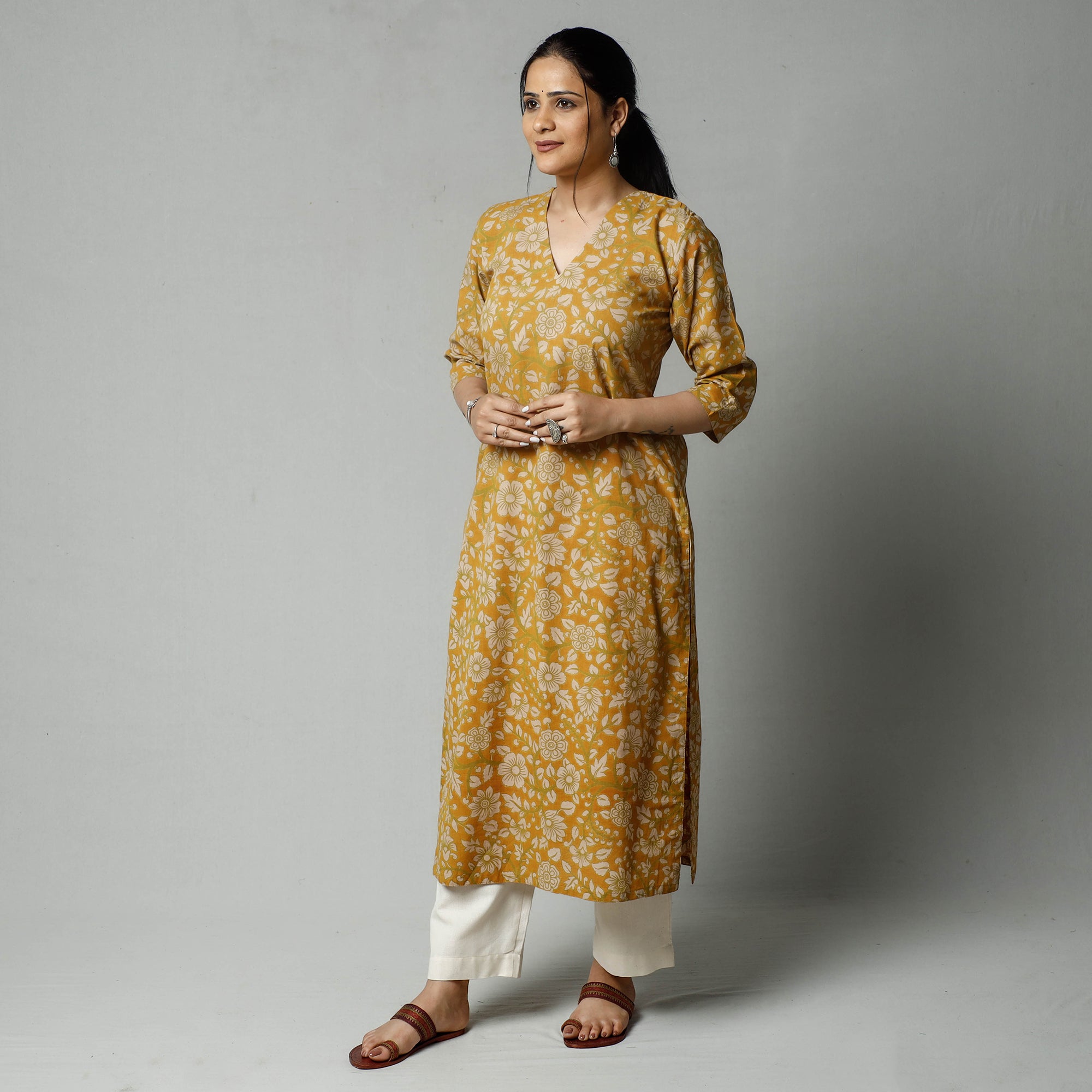 Yellow - Kalamkari Printed Cotton Kurta