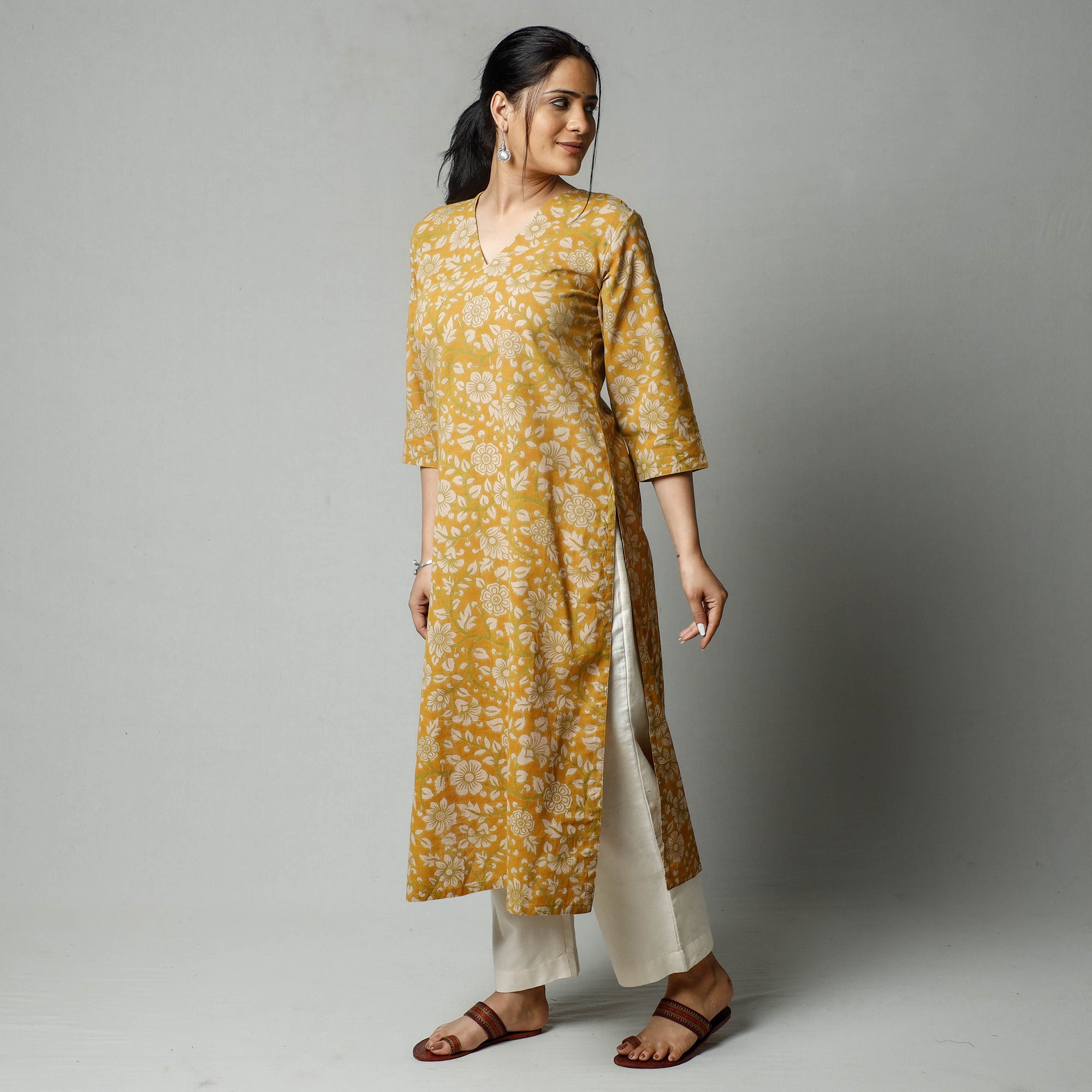 Yellow - Kalamkari Printed Cotton Kurta