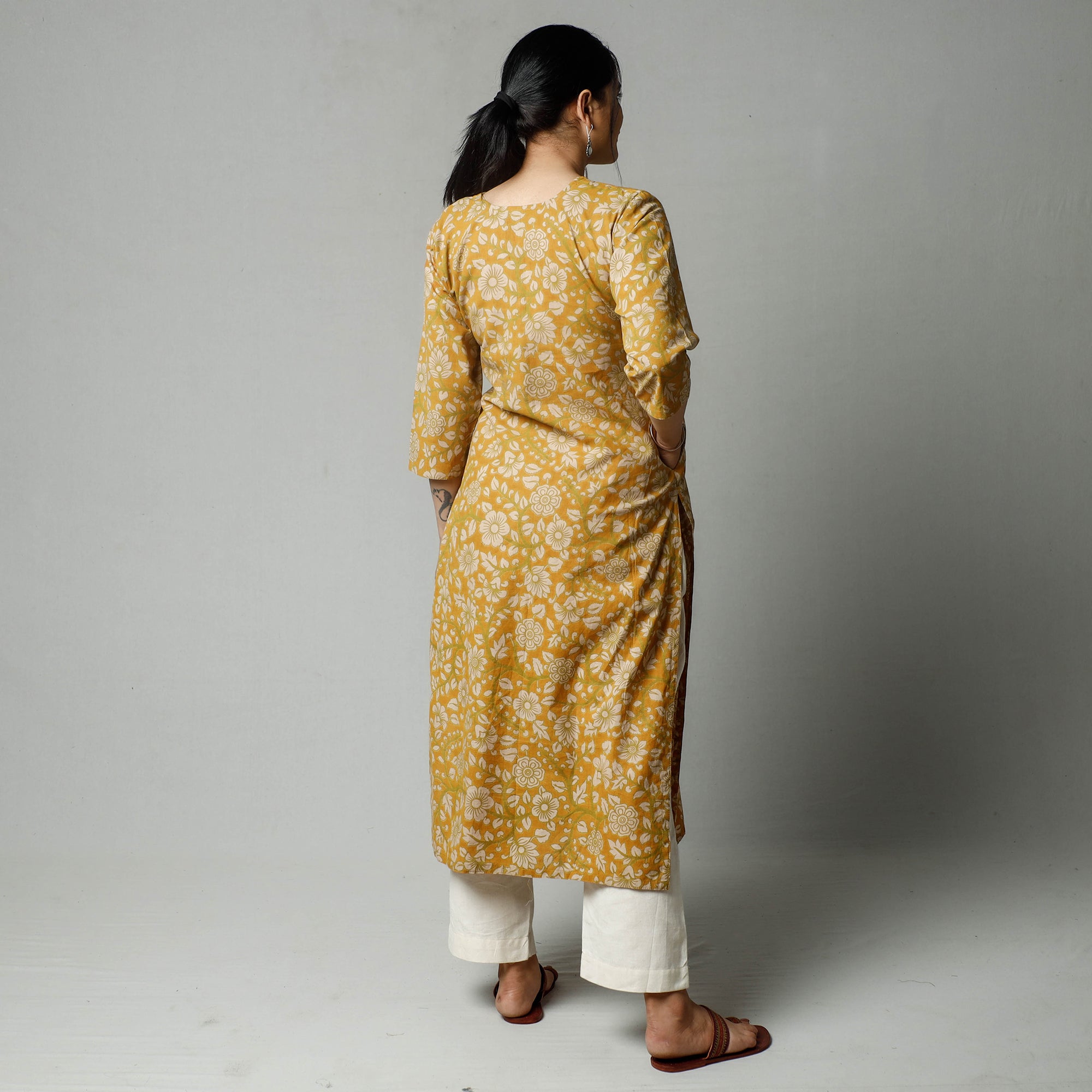 Yellow - Kalamkari Printed Cotton Kurta
