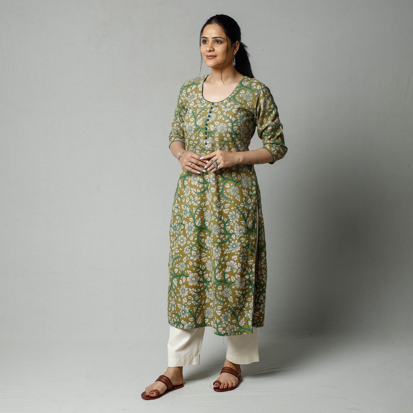 Green - Kalamkari Printed Cotton Kurta