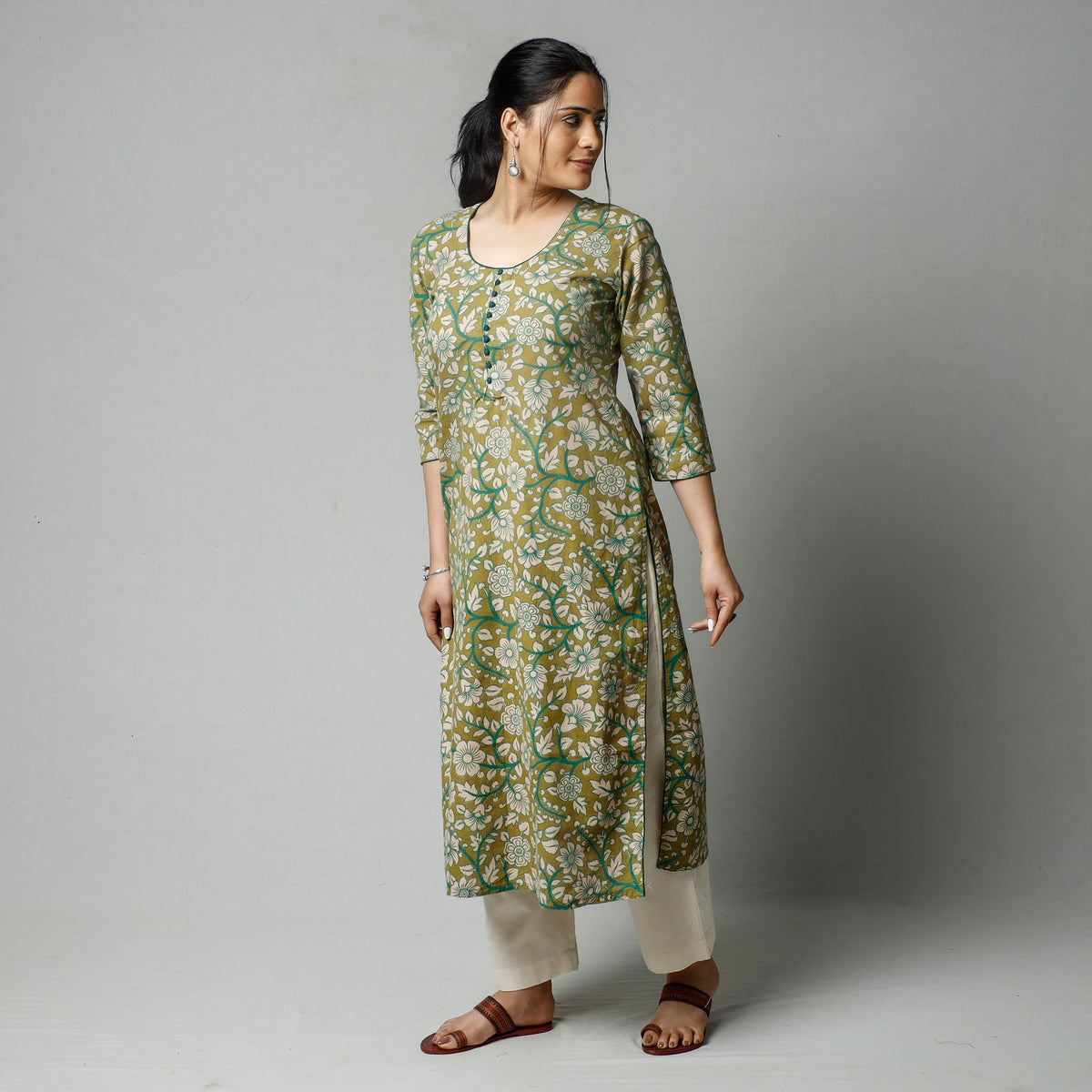 Green - Kalamkari Printed Cotton Kurta