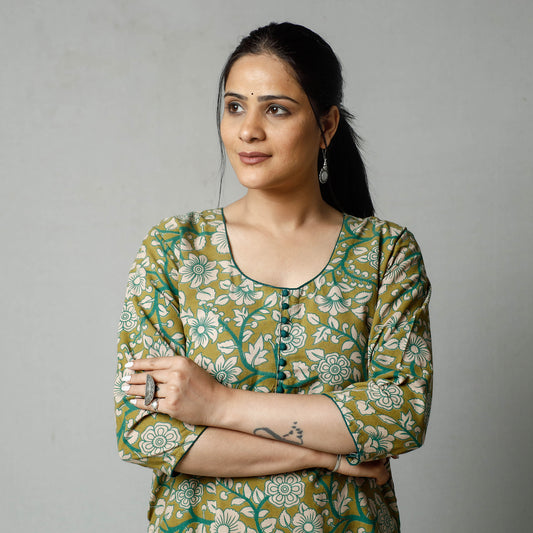 Green - Kalamkari Printed Cotton Kurta