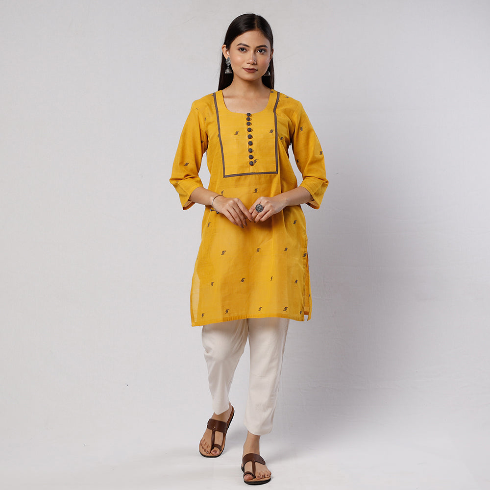 Yellow Jamdani Handloom Cotton Short Kurti