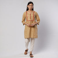 Beige Jamdani Handloom Cotton Short Kurta