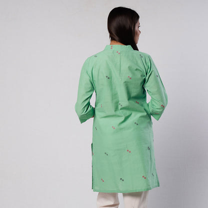 Light Green - Jamdani Handloom Cotton Short Kurti
