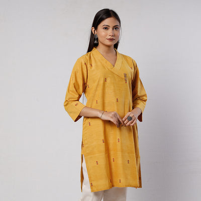 Yellow Jamdani Handloom Cotton Short Kurta