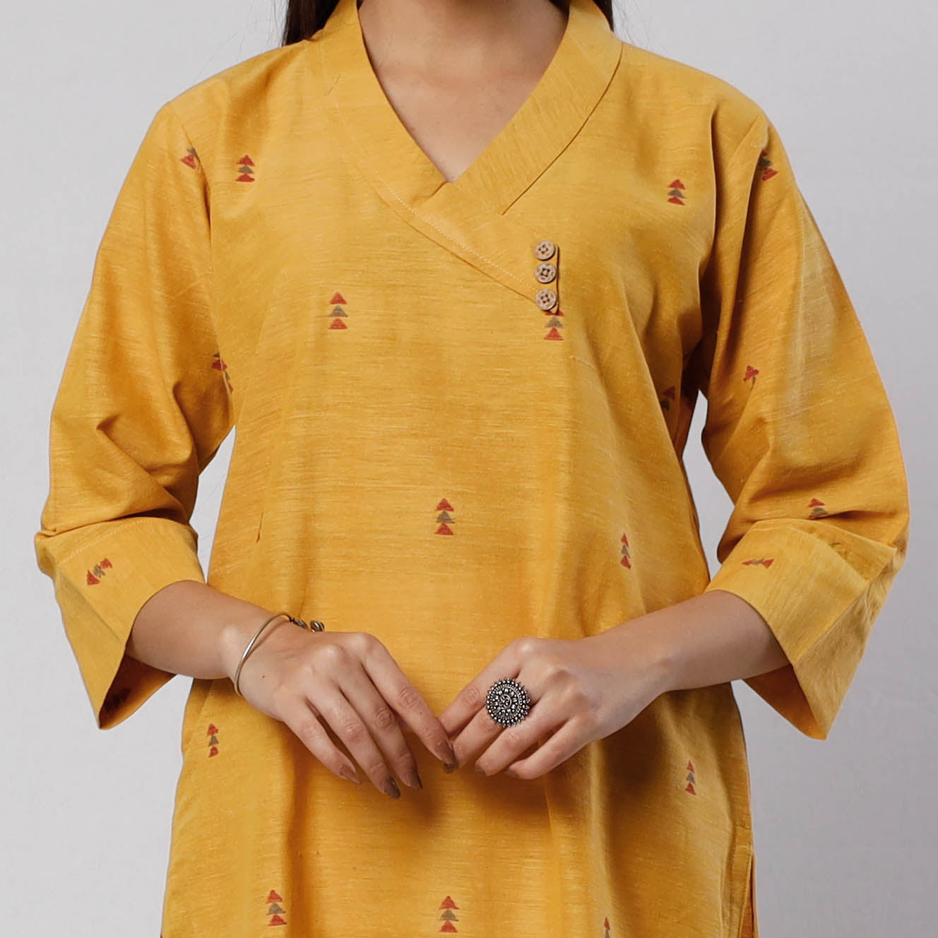 Yellow Jamdani Handloom Cotton Short Kurta